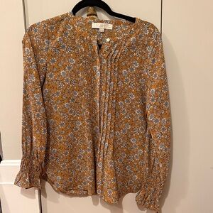 LOFT Women's Floral Blouse - Mustard and White